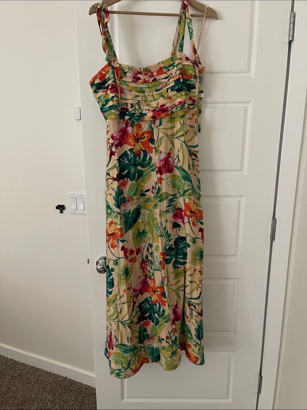 Taylor Floral Tie-Shoulder Maxi Dress in Cream, Green and Pink